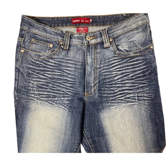 JENNY JO Dark Distressed Jeans Women's 17/18 Hirise Cuffs Whitewash Whiskering - Picture 7 of 16